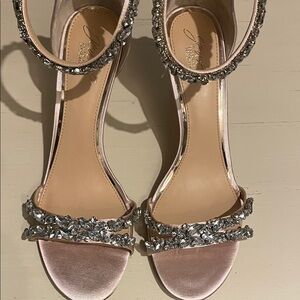 Jewel Badgley Mischka Blush and Silver Embellished Heels